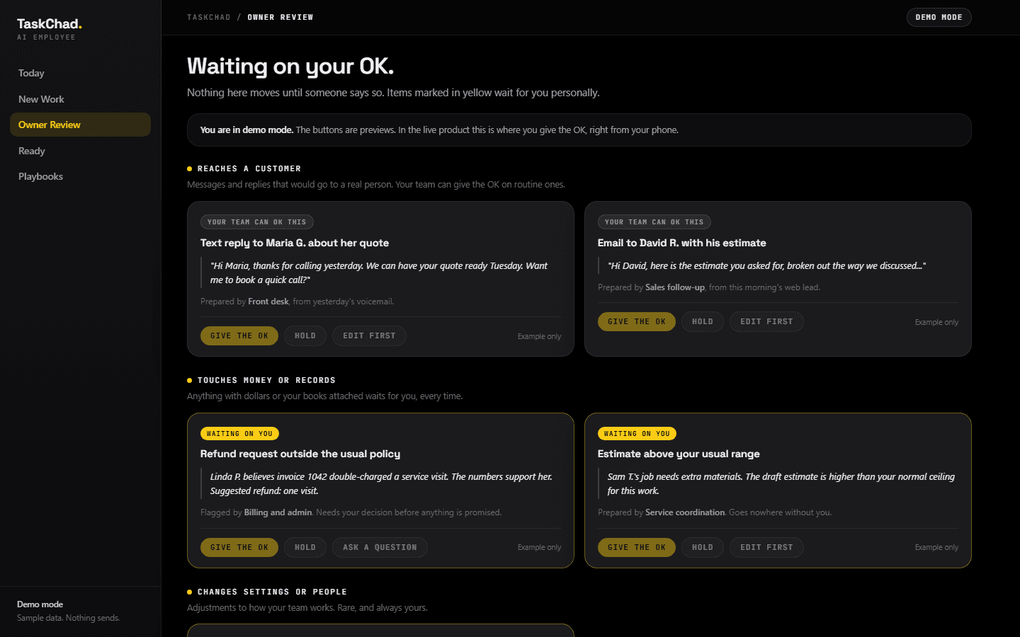 Backend admin UI preview with sample dashboard data