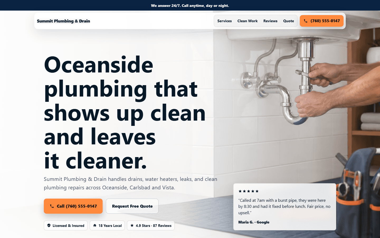Bright Clean Plumbing example build screenshot